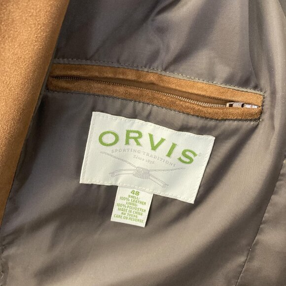 RARE Orvis Brown Suede Leather Field Jacket Mens 48 Sport Coat Throat Latch - Picture 14 of 16